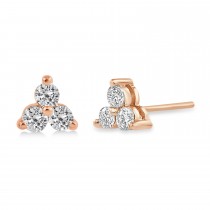 Diamond Three-Stone Triangular Earrings 14k Rose Gold (0.25ct)