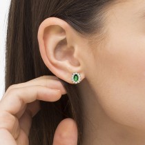 Oval Lab Grown Emerald & Diamond Earrings 14k Yellow Gold (2.05ct)