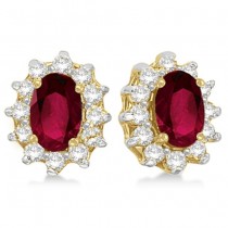 Oval Ruby & Diamond Accented Earrings 14k Yellow Gold (2.05ct)
