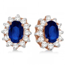 Oval Blue Sapphire & Diamond Accents Earrings 14k Rose Gold (2.05ct)