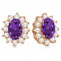 Oval Amethyst & Diamond Accented Earrings 14k Rose Gold (2.05ct)