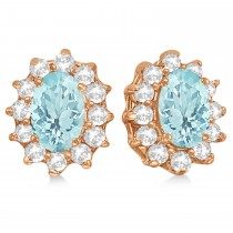 Oval Aquamarine & Diamond Accented Earrings 14k Rose Gold (2.05ct)
