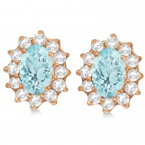 Oval Aquamarine & Diamond Accented Earrings 14k Rose Gold (2.05ct)