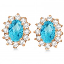Oval Blue Topaz & Diamond Accented Earrings 14k Rose Gold (2.05ct)
