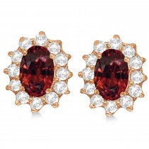 Oval Garnet & Diamond Accented Earrings 14k Rose Gold (2.05ct)