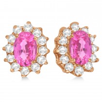 Oval Lab Grown Pink Sapphire & Diamond Earrings 14k Rose Gold (2.05ct)