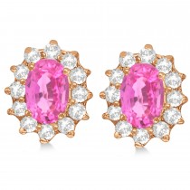 Oval Pink Sapphire & Diamond Accented Earrings 14k Rose Gold (2.05ct)