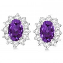 Oval Amethyst & Diamond Accented Earrings 14k White Gold (2.05ct)