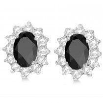 Oval Black Onyx & Diamond Accented Earrings 14k White Gold (2.05ct)