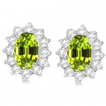 Oval Peridot & Diamond Accented Earrings 14k White Gold (2.05ct)