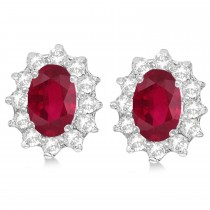 Oval Ruby & Diamond Accented Earrings 14k White Gold (2.05ct)