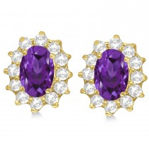 Oval Amethyst & Diamond Accented Earrings 14k Yellow Gold (2.05ct)
