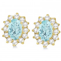 Oval Aquamarine & Diamond Accented Earrings 14k Yellow Gold (2.05ct)