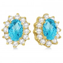 Oval Blue Topaz & Diamond Accented Earrings 14k Yellow Gold (2.05ct)