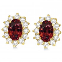 Oval Garnet & Diamond Accented Earrings 14k Yellow Gold (2.05ct)