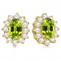 Oval Peridot & Diamond Accented Earrings 14k Yellow Gold (2.05ct)