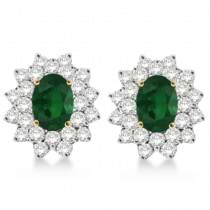 Diamond & Oval Cut Emerald Earrings 14k Yellow Gold (3.00ctw)