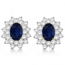 Diamond & Oval Cut Blue Sapphire Earrings 14k Yellow Gold (3.00ctw)