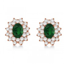 Diamond & Oval Cut Emerald Earrings 14k Rose Gold (3.00ctw)