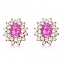 Diamond & Oval Cut Pink Sapphire Earrings 14k Rose Gold (3.00ctw)