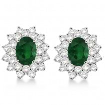 Diamond & Oval Cut Emerald Earrings 14k White Gold (3.00ctw)
