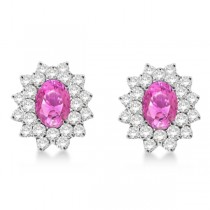 Diamond & Oval Cut Pink Sapphire Earrings 14k White Gold (3.00ctw)