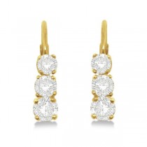 Three-Stone Leverback Diamond Earrings 14k Yellow Gold (0.50ct)