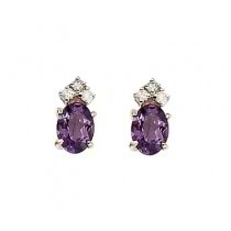 Oval Amethyst and Diamond Stud Earrings 14k Yellow Gold (1.24ct)