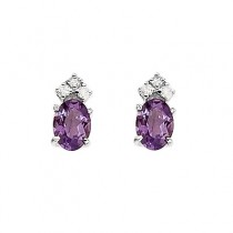Oval Amethyst and Diamond Stud Earrings 14k White Gold (1.24ct)