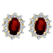 Oval Garnet and Diamond Earrings 14K Yellow Gold (1.25tcw)