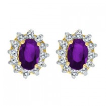 Oval Amethyst and Diamond Earrings 14K Yellow Gold (1.25tcw)