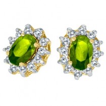 Oval Peridot and Diamond Earrings 14K Yellow Gold (1.25tcw)