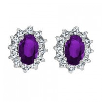 Oval Amethyst and Diamond Earrings 14K White Gold (1.25tcw)