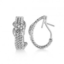 Twisted Knot Omega Diamond Huggie Earrings 14k White Gold (0.20ct)