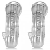 Diamond Accented Curved Baguette Earrings in 14k White Gold (0.33ct)