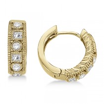 Round & Princess Cut Diamond Huggie Earrings 14k Yellow Gold (0.50ct)