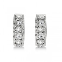 Round & Princess Cut Diamond Huggie Earrings 14k White Gold (0.50ct)
