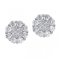 Diamond Clusters Flower Stud Earrings in 14k White Gold (0.54 ctw)
