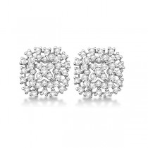 Cushion Shaped Cluster Stud Diamond Earrings 14K White Gold (0.55ct)