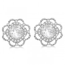 Diamond Halo Flower Earring Jackets Prong Set in 14k White Gold 0.28ct