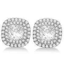 Square Shaped Diamond Double Halo Earring Jackets 14k White Gold .45ct