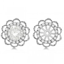 Diamond Halo Flower Earring Jackets 14k White Gold 1.00ct