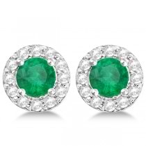 Emerald & White Topaz Halo Stud Earrings Sterling Silver 1.42ct