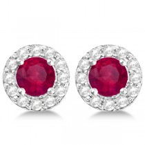 Ruby & White Topaz Halo Stud Earrings Sterling Silver 1.66ct