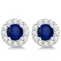Sapphire & White Topaz Halo Stud Earrings Sterling Silver 1.66ct