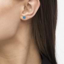 Asscher Cut Blue Topaz Basket Stud Earrings 14k White Gold (2.70ct)