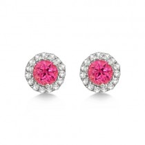 Halo Pink Tourmaline & Diamond Stud Earrings 14k White Gold (0.65ct)