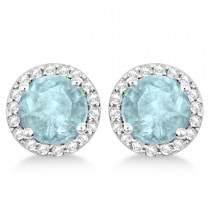 Aquamarine & Diamond Halo Stud Earrings in Sterling Silver 2.27ct