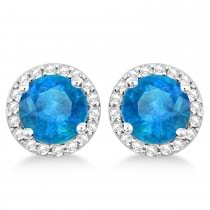 Blue Topaz & Diamond Halo Stud Earrings in Sterling Silver 2.27ct