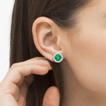 Emerald & Diamond Halo Stud Earrings in Sterling Silver 2.27ct